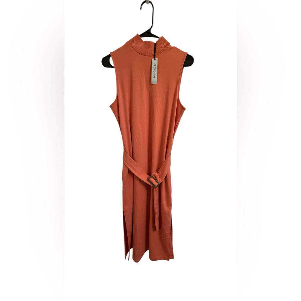 Prologue Calm Orange Sleeveless Mock-Neck Belted Dress with Pockets Size Small
